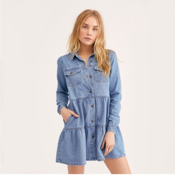 Free People Nicole Denim Tiered Babydoll dressy - Picture 1 of 5